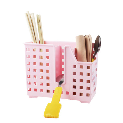 创意家用厨房筷笼子筷子盒多功能塑料笼沥水架收纳筒大筷筒桶 敬平 3格粉色