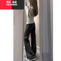YIBUSHENGhiphop直筒运动休闲裤女春秋微喇垂坠设计感休闲百搭拖地长裤