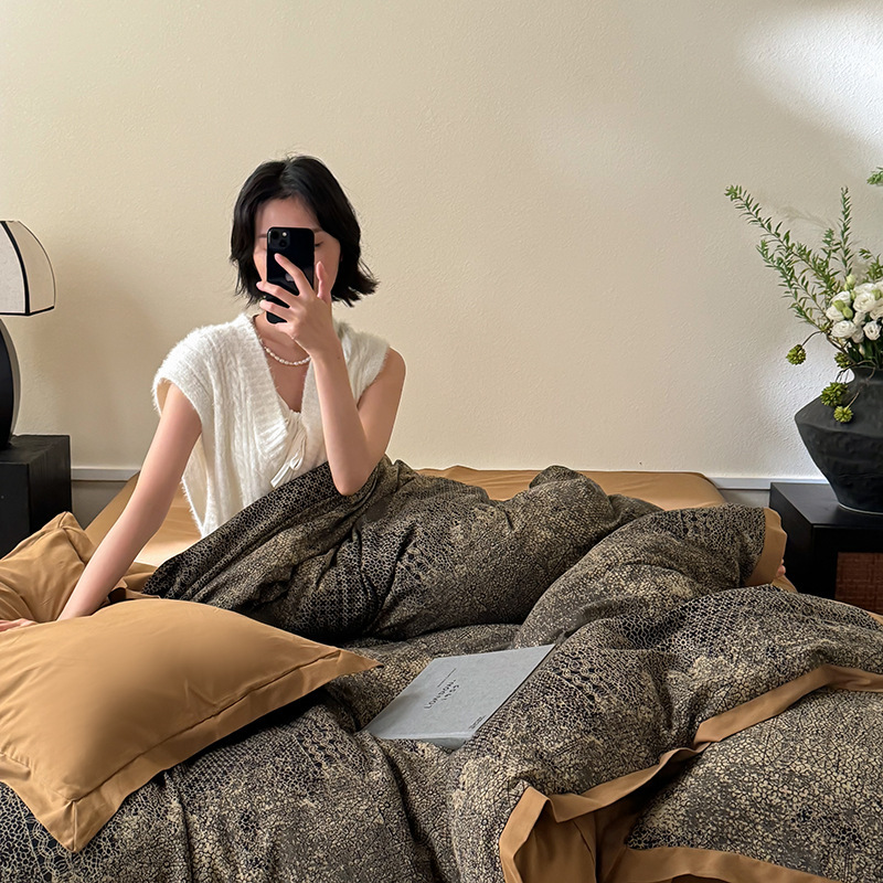 轻奢复古100S全棉磨毛大提花重工艺款四件套纯棉宽边拼角床单被套