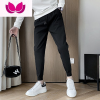 七斓修身束脚裤潮流休闲裤百搭哈伦裤新款男士黑色裤子潮牌痞帅