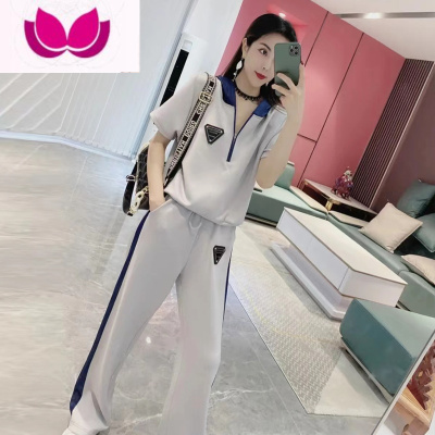 七斓夏季运动套装女2022新款休闲时尚洋气卫衣垂感阔腿长裤网红套