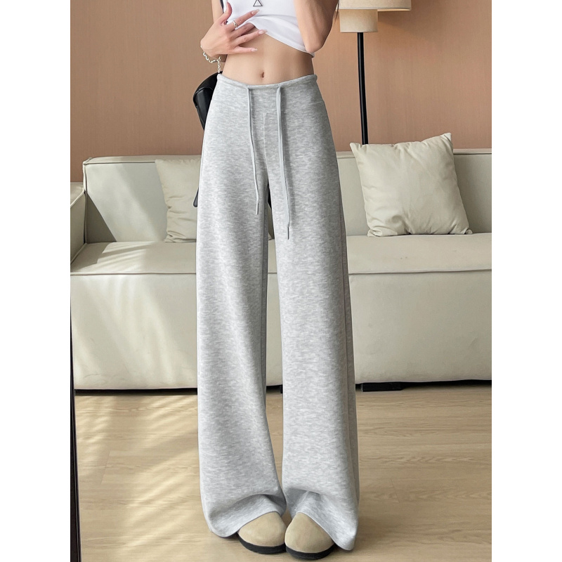 灰色运动裤女新款秋季直筒卫裤小个子休闲垂感慵懒宽松阔腿裤