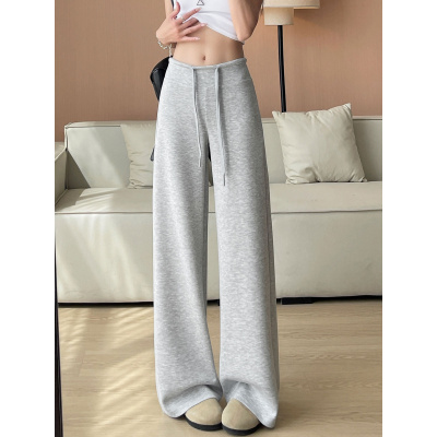 灰色运动裤女新款秋季直筒卫裤小个子休闲垂感慵懒宽松阔腿裤