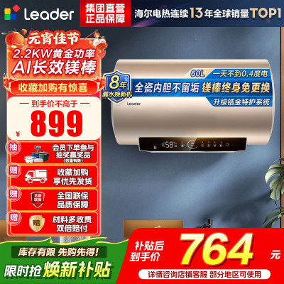 海尔(Haier)智家出品Leader统帅热水器[咨询客服享补贴] 电热水器60升LD5S一级能效出租房家用小尺寸