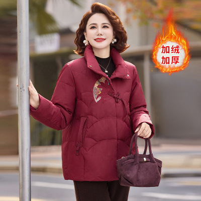 新款妈妈装加绒加厚针织开衫外套中老年女立领拉链保暖毛衣_822