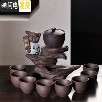 三维工匠懒人全自动旋转紫砂功夫茶具套装单减泡茶器智能家用煮水茶杯配件 悟能高山流水黑紫砂自动茶具