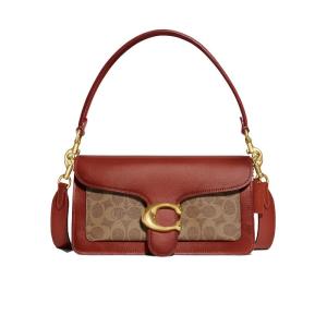 COACH[七夕礼物]女士包包优雅精致徽标可拆卸肩带手提包牛皮单肩包 棕色