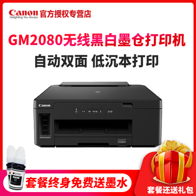 佳能（Canon）GM2080加墨式高容量商用黑白打印机彩色喷墨打印机自动双面打印A4无线WiFi连接原装连供打印机GM2080套餐二