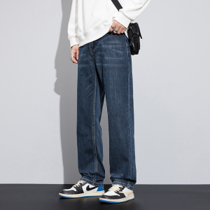 金盾(KIN DON)品牌新款烟灰色牛仔裤男直筒宽松休闲黑色高端百搭秋冬厚款加大码肥佬裤子