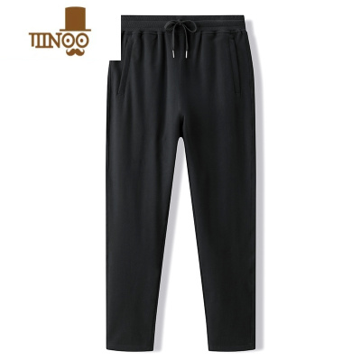 YANXU运动裤男冬季加绒灰色裤子男针织卫裤宽松直筒休闲长裤