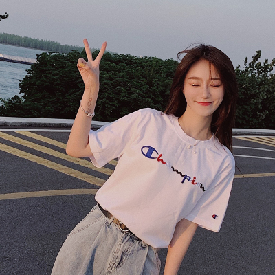 champion冠军短袖女夏季宽松纯棉情侣款t恤彩虹刺绣休闲百搭半袖官方