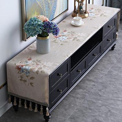 欧式电视柜桌布盖布清新花纹茶几梳妆台酒柜鞋柜餐边柜子桌旗长条 尔蓉电视柜盖布 45*280cm(含吊穗尺寸在内)