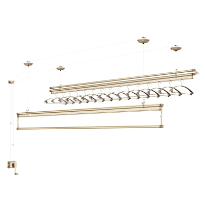 升降晾衣架阳台手摇式晒衣室内手动晾衣杆四杆凉衣折叠晒被架银四杆2.4米不带衣架大