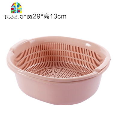 塑料双层洗菜篮 厨房篮子家用果盘多功能圆形洗菜盆水果篮 FENGHOU 加厚淡绿470g