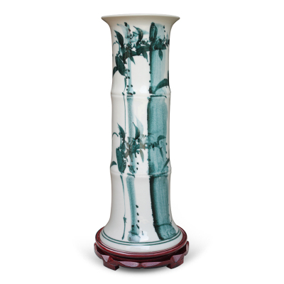 艺锦蓝国产中国江西景德镇市现代中式陶瓷富贵竹花瓶摆件客厅小号落地直筒水培插花装饰品家居绿竹