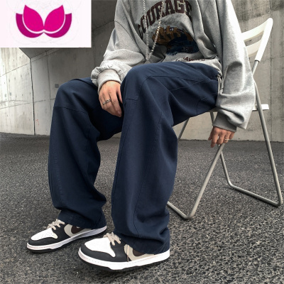 七斓藏蓝色裤子男潮牌oversize直筒休闲长裤日系cityboy工装裤