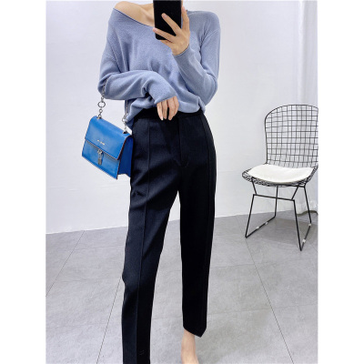 语娄秋冬新款九分chic直筒长裤小脚休闲裤女高腰宽松显瘦烟管西装裤子西裤