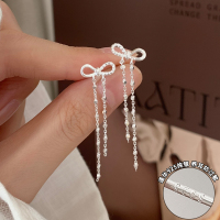 s925纯银蝴蝶结长款流苏耳钉高级感小众独特耳环修饰脸型气质送女朋友老婆情人节七夕生日礼物