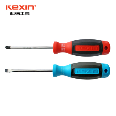科信(kexin)双色橡胶柄一字螺丝批 磁性一字螺丝刀 起子改锥 6*150mm KX36150 5支/件 1件
