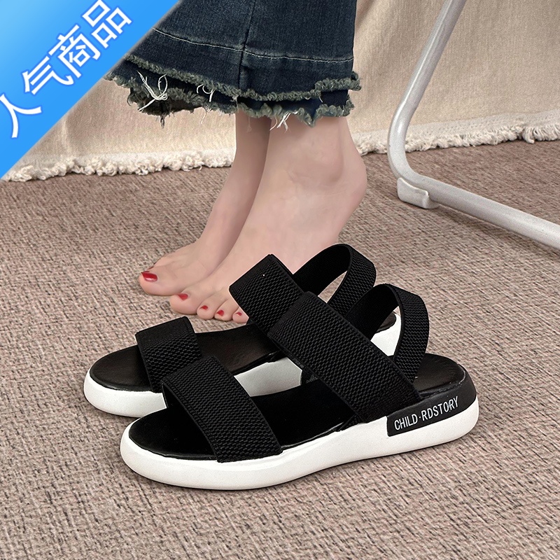 SUNTEK运动凉鞋女夏平底2023新款软底百搭时装休闲罗马仙女风厚底沙滩鞋