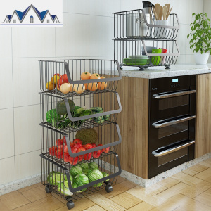 免打孔厨房置物架碗碟锅盖304不锈钢移动调味料收纳挂架网篮 三维工匠