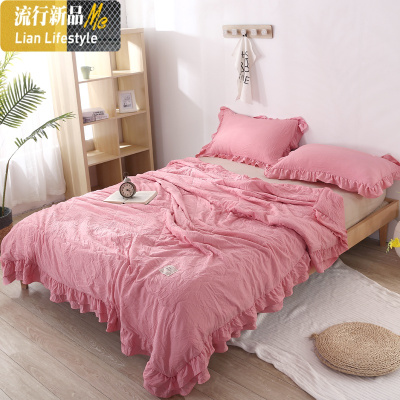 网红纯色花边薄被子 宿舍单人双人夏被可水洗空调被夏凉被芯公主 三维工匠