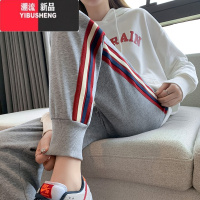 YIBUSHENG灰色运动裤女春秋薄款宽松束脚卫裤高腰显瘦直筒小个子休闲裤