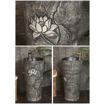  陶瓷室外仿古落地如华福禄立式洗脸盆一体立柱盆阳台户外庭院立柱式洗手盆