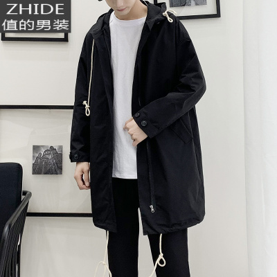 SUNTEK秋冬季卡其色连帽风衣男中长款胖子加肥大码宽松韩版潮流帅气外套风衣