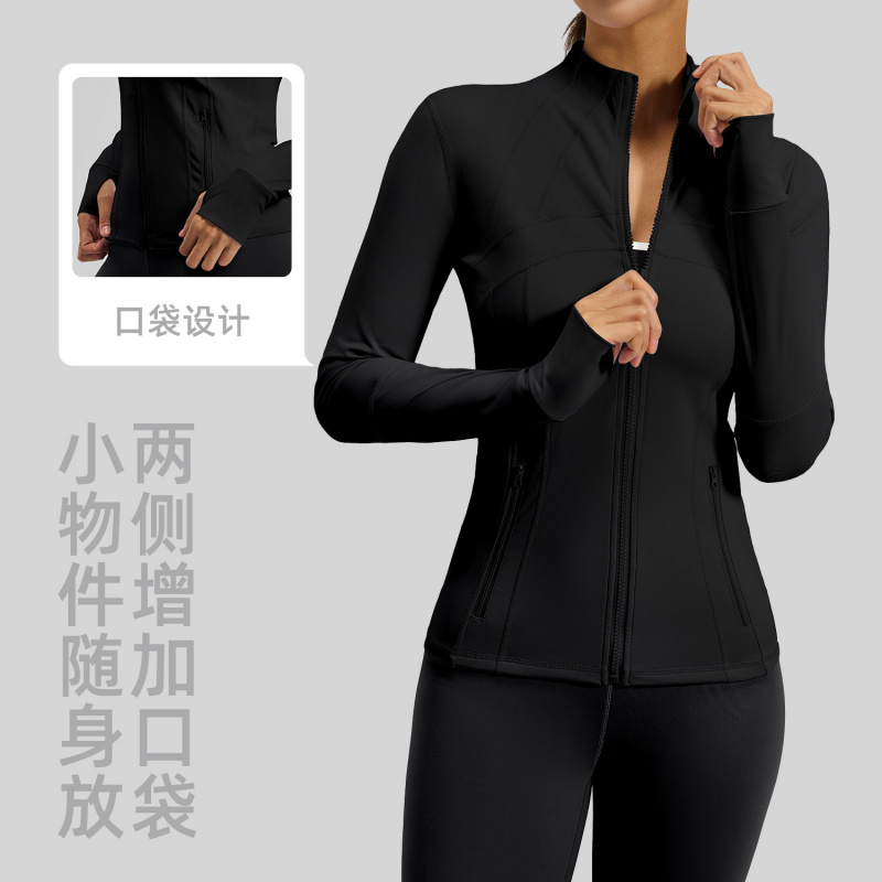 欧美风拼接健身外套透气弹力口袋跑步骑行运动瑜伽服外套