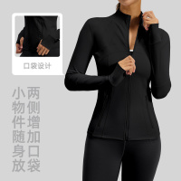 欧美风拼接健身外套透气弹力口袋跑步骑行运动瑜伽服外套
