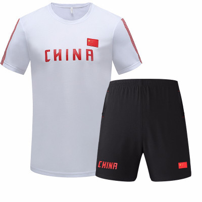 珂卡慕(KEKAMU)夏季武术散打运动员训练套装中国国家队短袖短裤田径体育生运动服白色套装S（150-160）