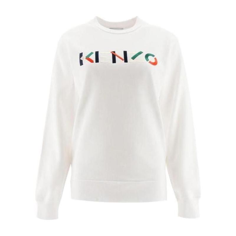 高田贤三(Kenzo)白色圆领纯棉卫衣女款长袖多色徽标印花休闲运动