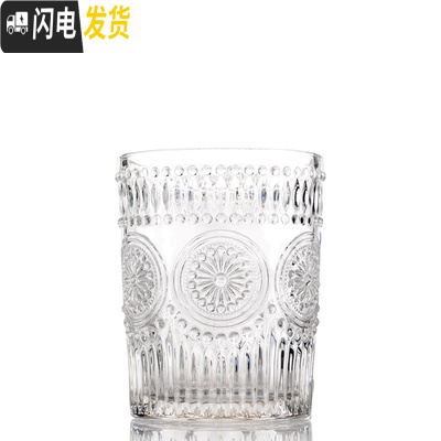 三维工匠北欧ins复古浮太阳花金边玻璃描金化妆刷筒笔筒酒杯牙刷洗漱杯大不描金