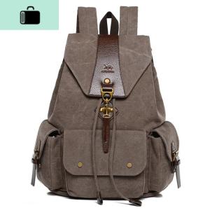 帆布双肩包男士英伦复古抽带搭扣简约休闲学生书包大容量旅行背包NEW LAKE 咖啡色