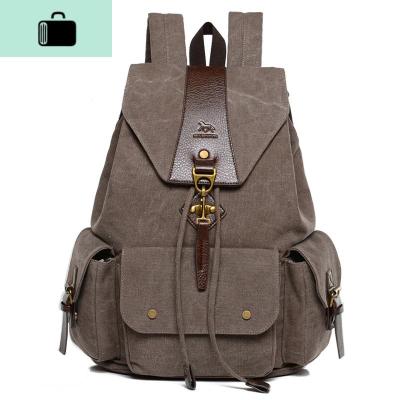 帆布双肩包男士英伦复古抽带搭扣简约休闲学生书包大容量旅行背包NEW LAKE 咖啡色