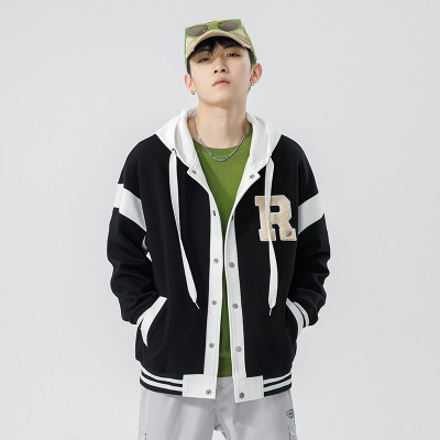 男装连帽卫衣男春秋季新款美式潮流字母绣花宽松排扣开衫情侣外套_1