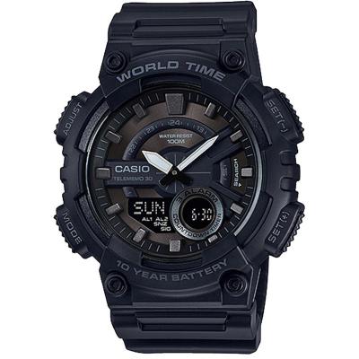CASIO 卡西欧多功能防水石英男表米黑盘世界地图计时