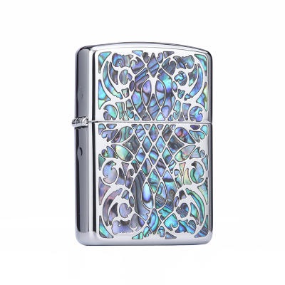 原装zippo正版打火机盔甲双面贝壳镶嵌阿拉伯图案芝宝煤油
