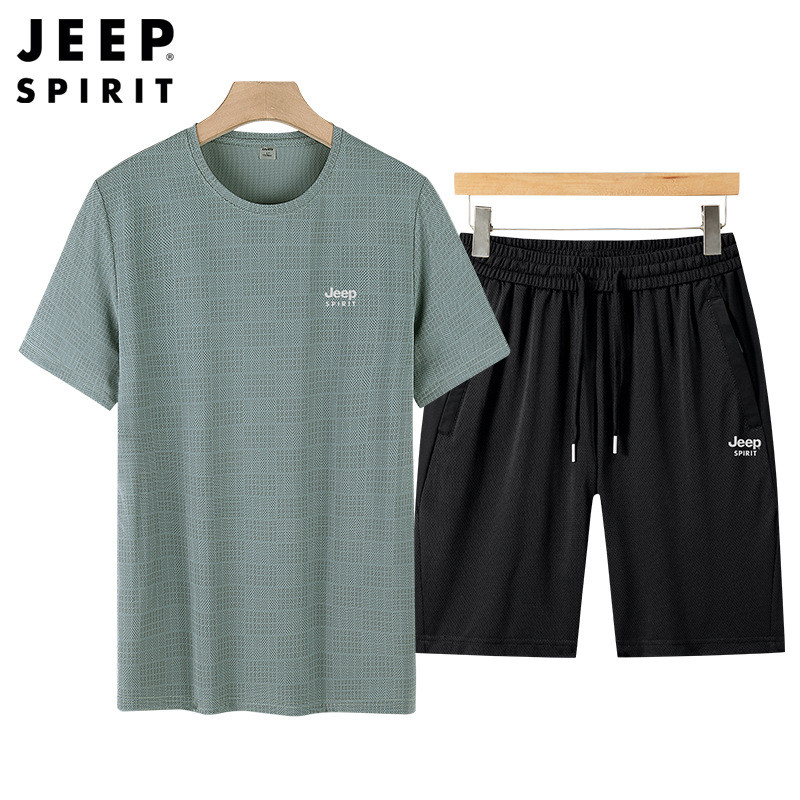 JEEPspirit吉普套装男士短袖T恤短裤两件套运动服夏季冰丝