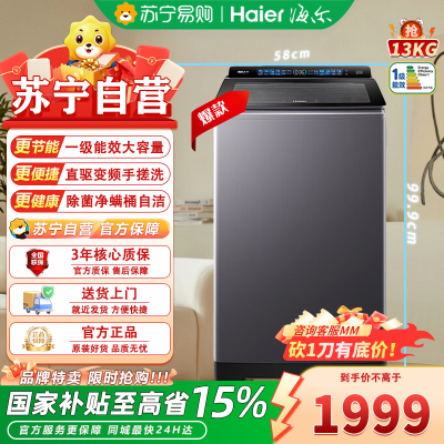 海尔Haier 13公斤精华洗变频波轮洗衣机XQB130-BSE37B 电离除菌仿手搓设计