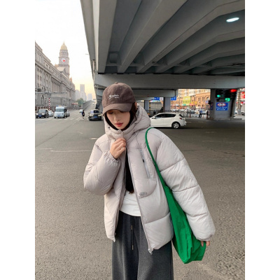 年双拉连帽立体短款棉服冬季情侣款新款宽松椰白色保暖外套