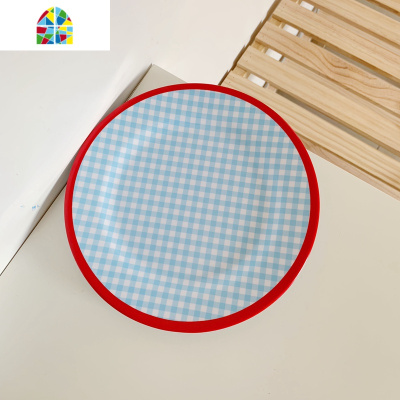 ins法式少女心餐具可爱蓝白格子碗创意餐盘耐热碗盘学生泡面碗 FENGHOU 波点碗