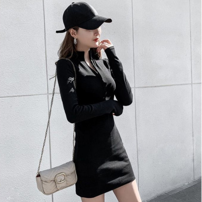 (JIAMEN)新品直营-爆卖高冷御姐风连衣裙收腰显瘦2020秋装新款气质女神范性感紧身包臀裙