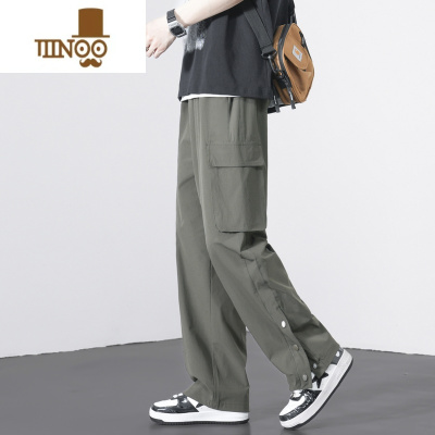 YANXU排扣工装休闲裤男士款冰丝潮牌流痞帅男生阔腿夏季直筒长裤子