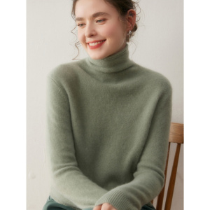 简约高级秋冬款女士羊绒衫气质百搭堆堆领宽松套头针织羊绒毛衣女