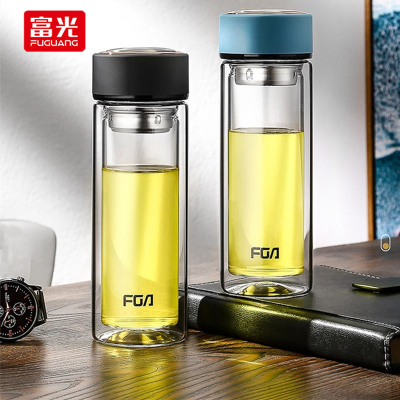 富光玻璃杯WFB1020-500男女士带茶隔便携创意双层泡茶玻璃水杯