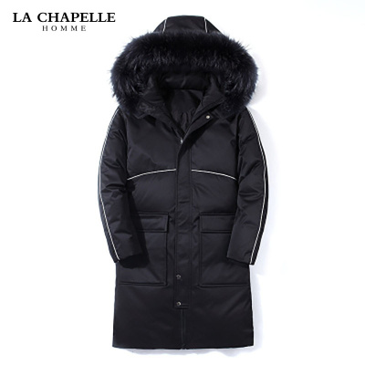 LACHAPELLEHOMME新款羽绒服男中长款潮牌工装时尚连帽外套冬装帅保暖大衣