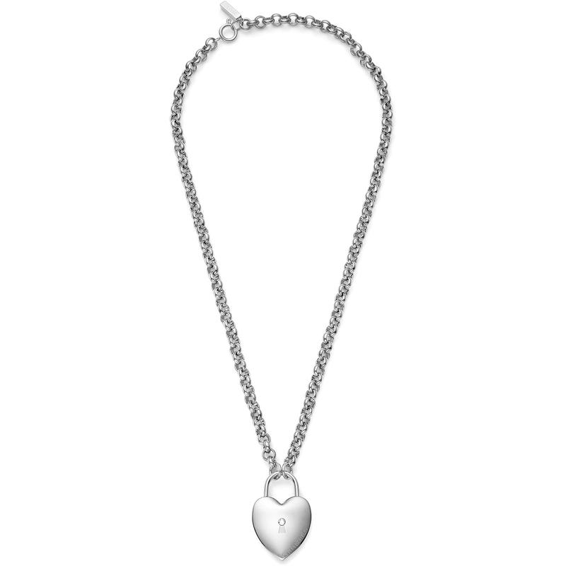 Emporio Armani女士复古爱心锁链粗链条水晶吊坠项链优雅礼物