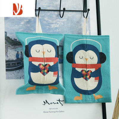 三维工匠卡通布艺悬挂式纸巾套抽纸袋卫生间厨房客厅纸巾包可爱纸巾盒 企鹅(挂钩)